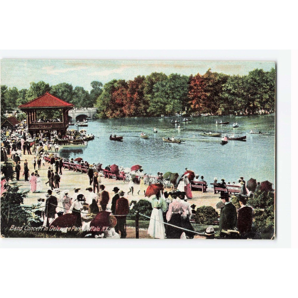Vintage Band Concert Delaware Park Buffalo NY Postcard Litho-Chrome C 3010